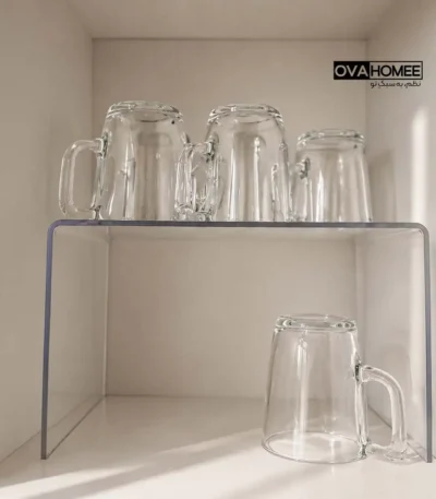 راف کابینت مرسه سایز بزرگ با طراحی کریستالی شفاف برای نظم‌دهی داخل کابینت | Ova Home