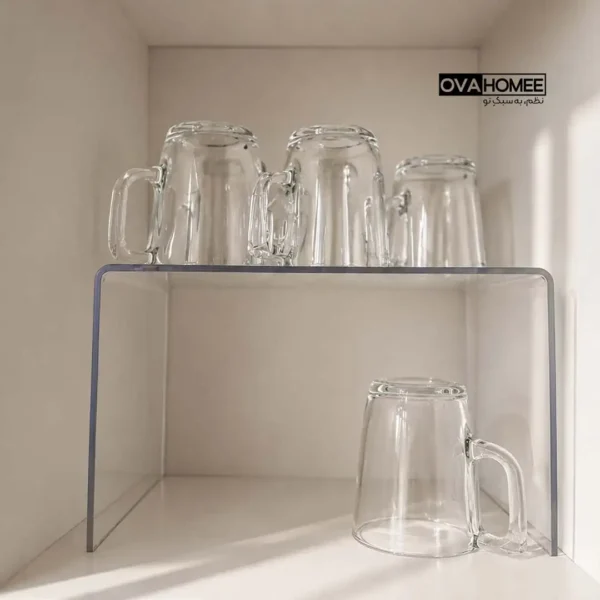 راف کابینت مرسه سایز بزرگ با طراحی کریستالی شفاف برای نظم‌دهی داخل کابینت | Ova Home