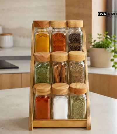 استفاده از جا ادویه چوبی برای نظم دادن ادویه های آشپزخانه