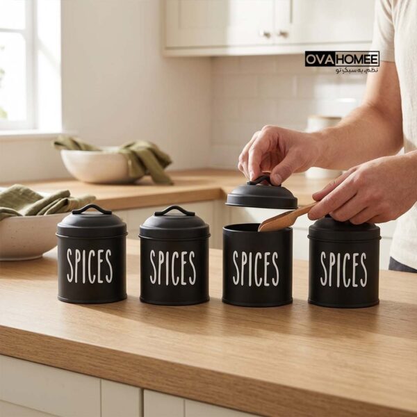 بانکه فلزی مشکی مدل SPICE مناسب نگهداری ادویه و قهوه