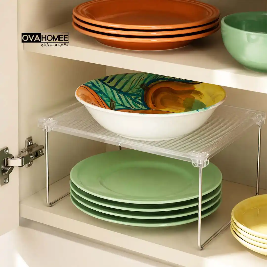 mersa-metal-organizer-in-cabinet چیدمان مرتب ظروف با راف کابینت فلزی مرسه داخل کابینت آشپزخانه