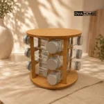 استند ادویه چوبی روی کابینت مدل مک کارتی گردان با شیشه های شفاف