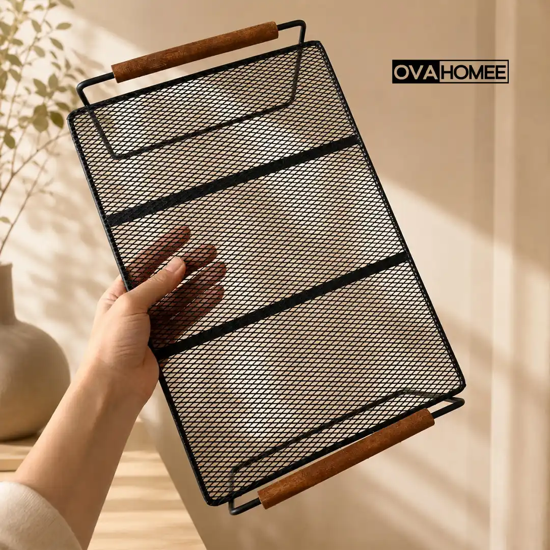 شلف داخل کابینت فلزی دسته چوبی مدل کف توری