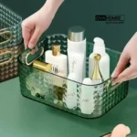 باکس نظم دهنده طرح الماس مرسه سبز با دسته طلایی برای لوازم بهداشتی