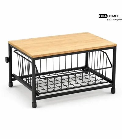 نمای کامل رایزر کابینتی چوب رابروود با پایه فلزی مشکی