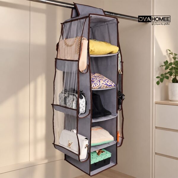 نظم‌دهنده آویز داخل کمد با ۵ طبقه مرکزی و ۶ جیب جانبی برای کیف و کفش